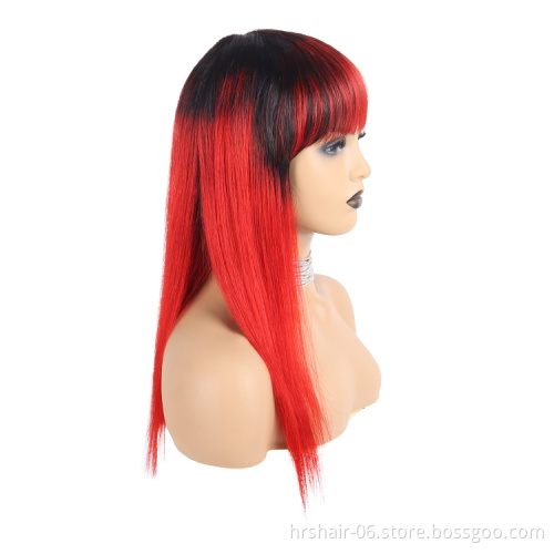 Glueless Human Hair Wigs Cheap Brazilian Raw straight 1B/Red Color Wholesale Machine Made Wig For Black Women